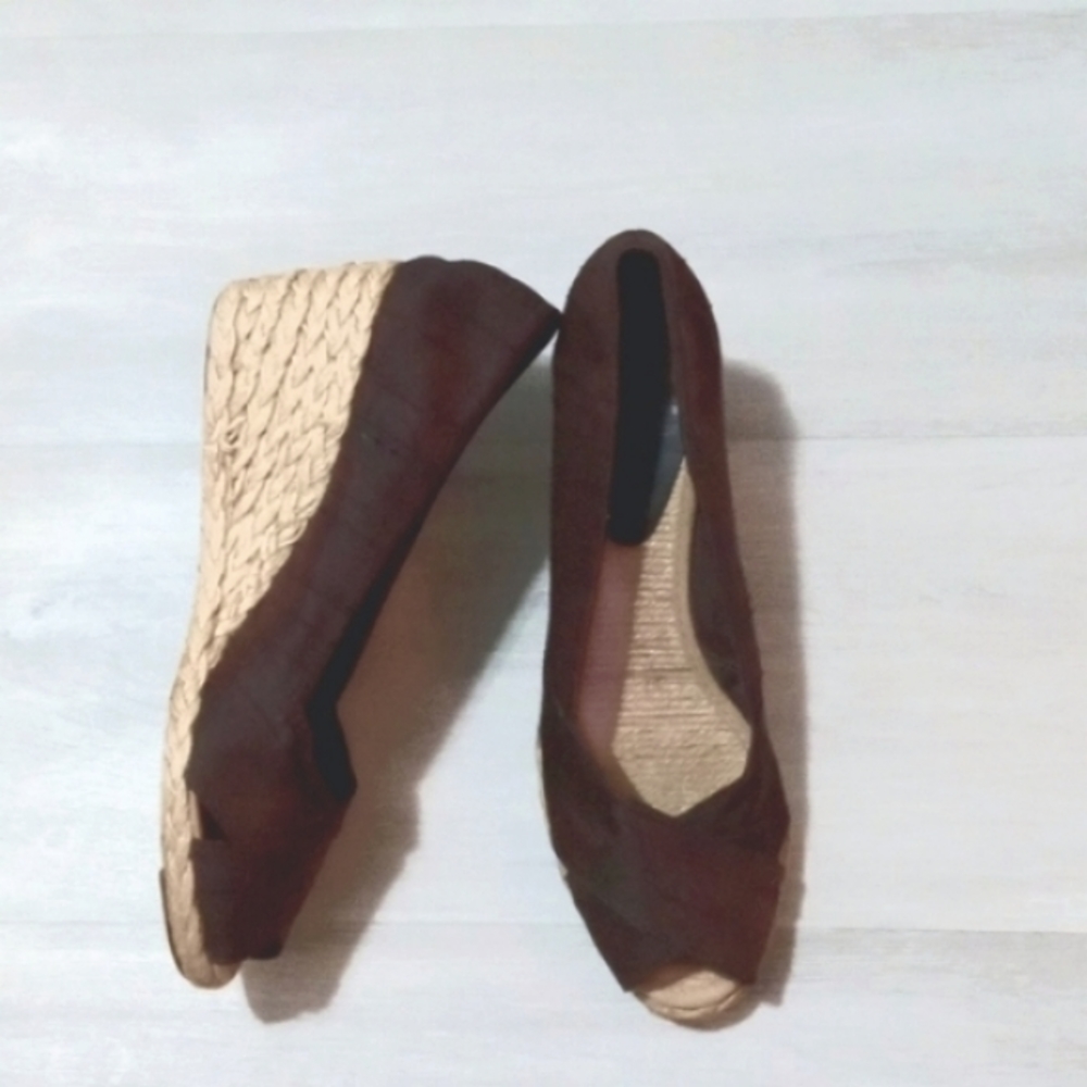LAUREN RALPH LAUREN CECILIA ESPADRILLE WEDGES BROWN 10